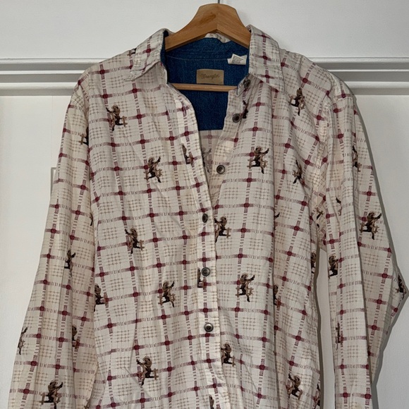 VINTAGE 1950's Wrangler Western Button Down with Cowgirl Motif - L - Picture 7 of 13